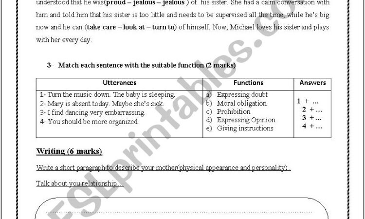 Reading Worksheet Year 9