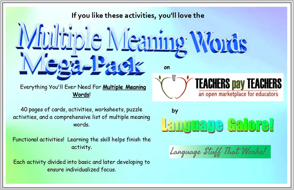 Recognizing Multiple Meaning Words Worksheet