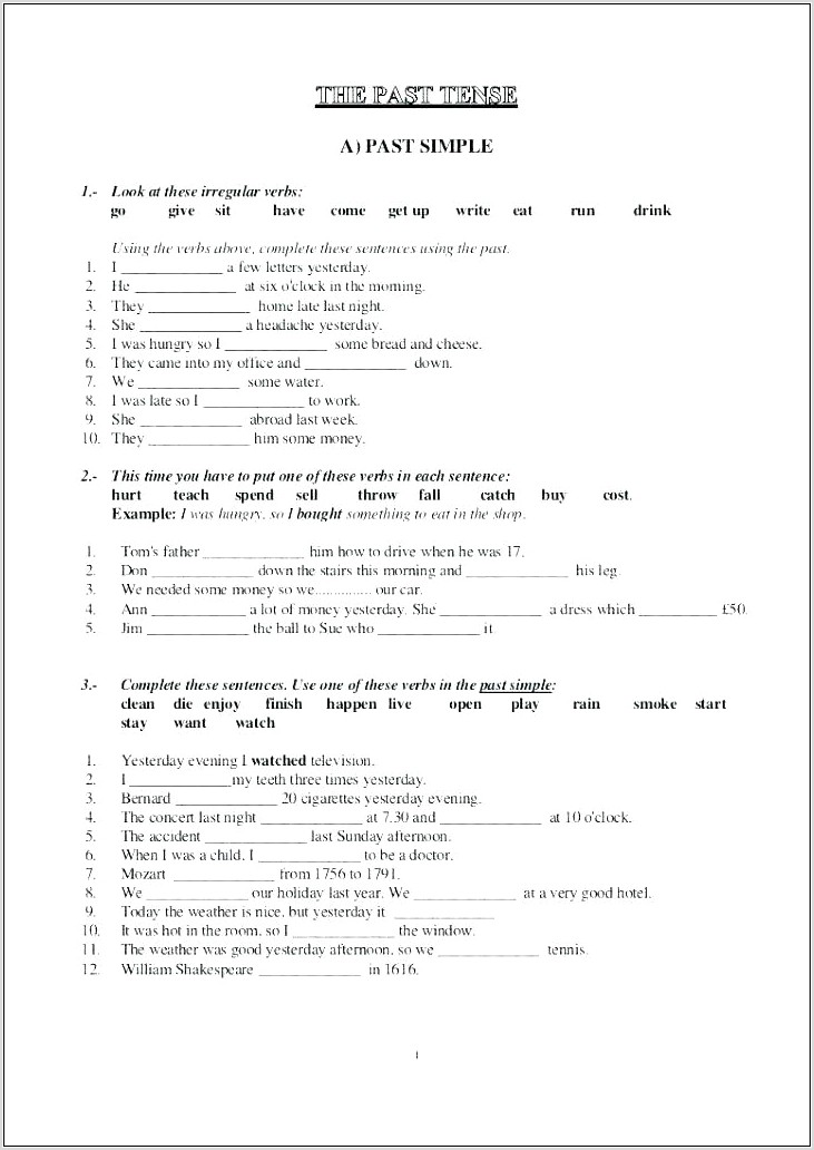 Regular And Irregular Verbs Worksheet Grade 4