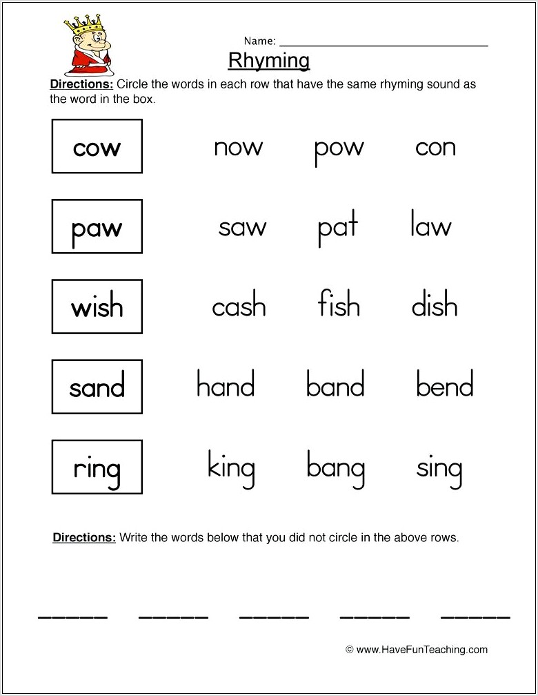 Rhyming Words Worksheet For 3rd Grade