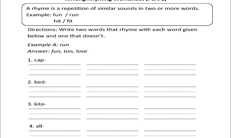 Rhyming Words Worksheet For Grade One