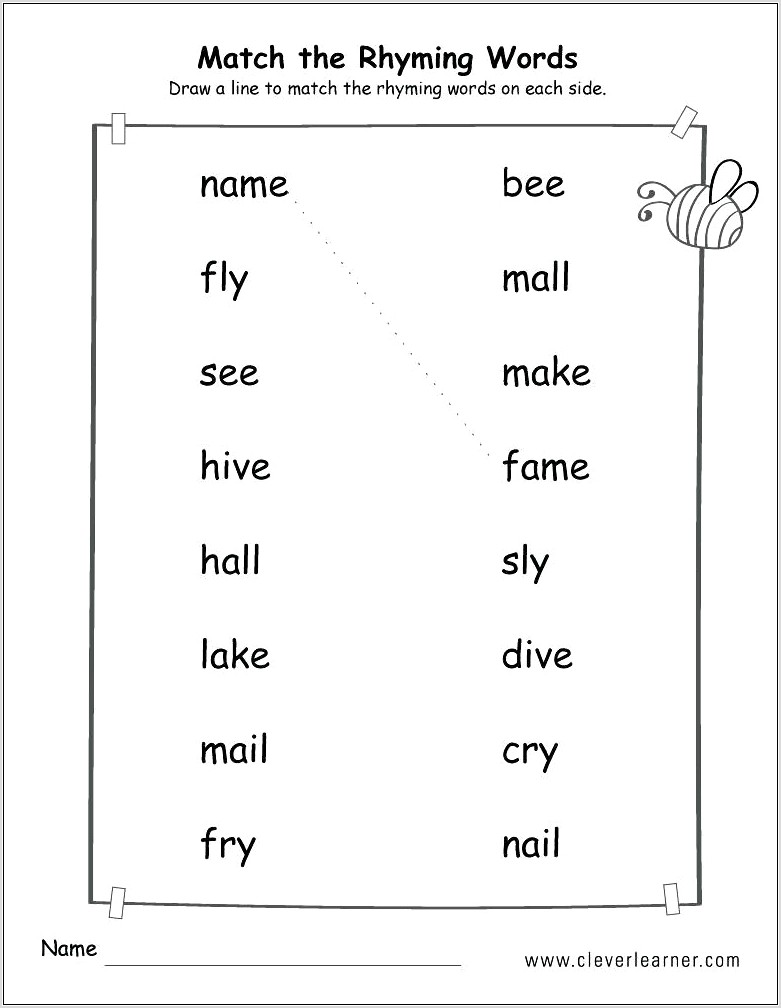 Rhyming Words Worksheet For Nursery