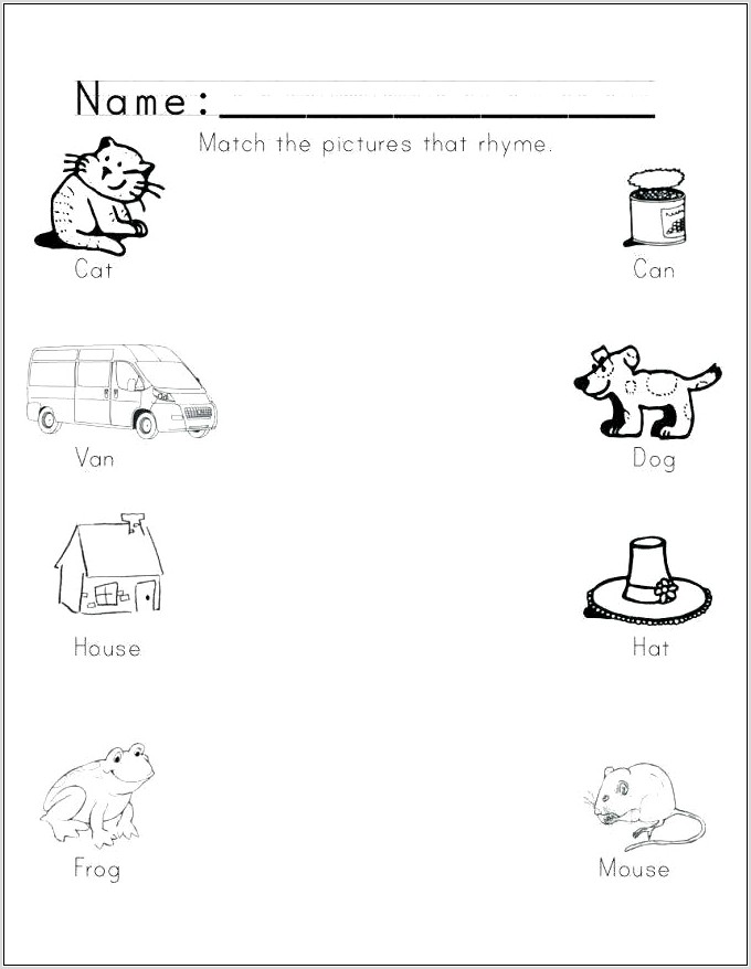 Rhyming Words Worksheet Nursery