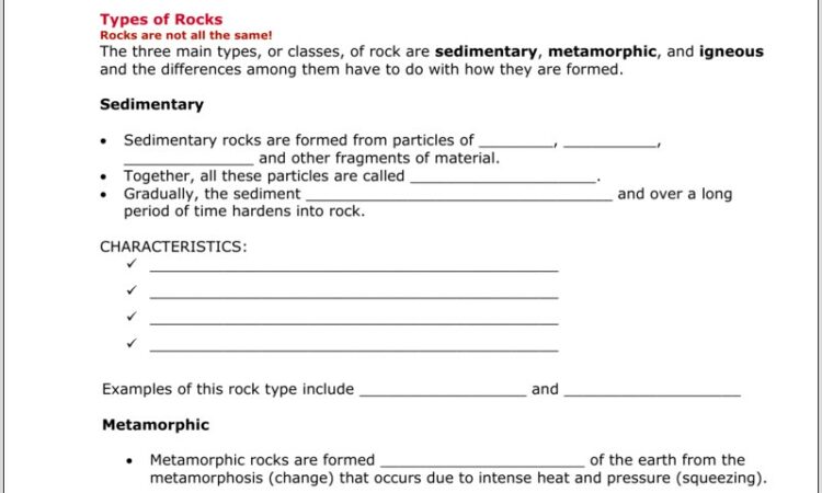 Rock Cycle Lab Worksheet