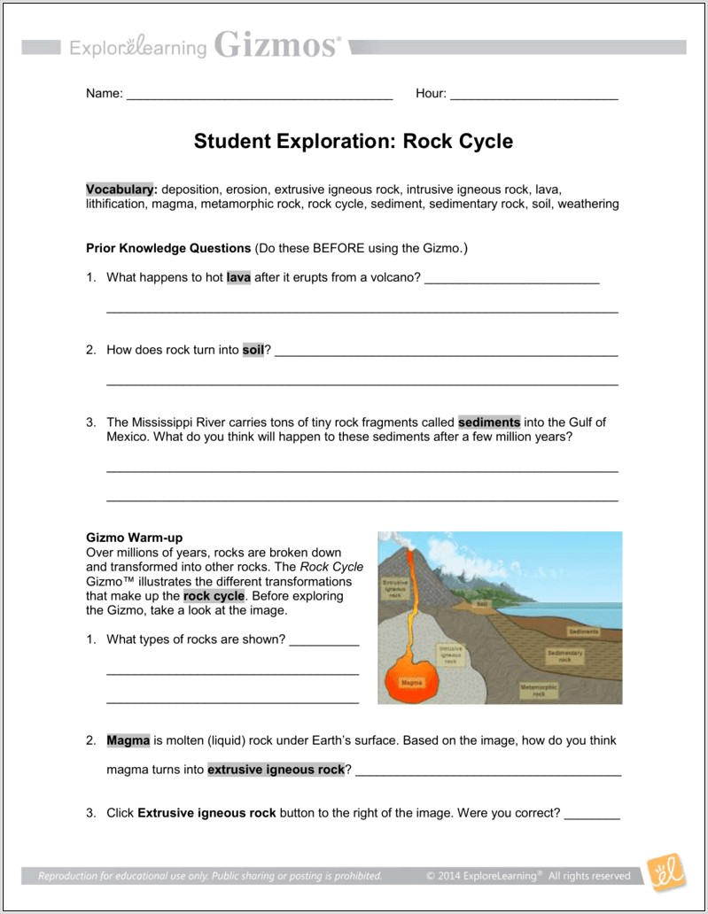 Rock Cycle Vocabulary Worksheet Answers