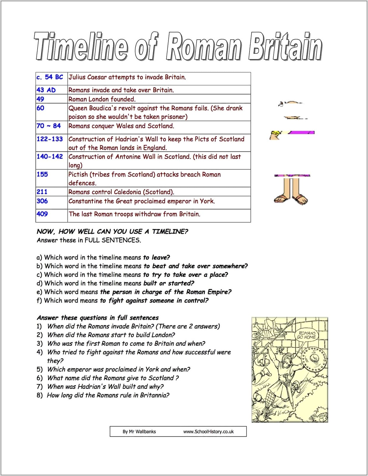 Roman Britain Timeline Worksheet