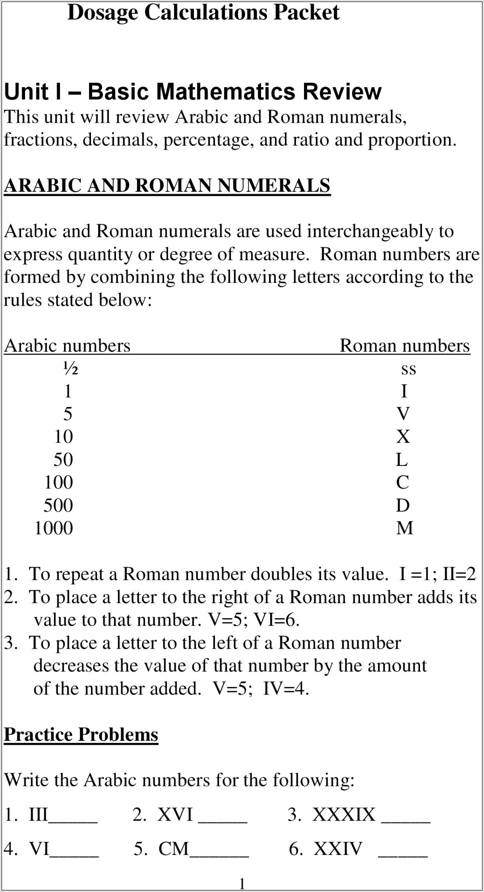 Roman Numeral Calculations Worksheet