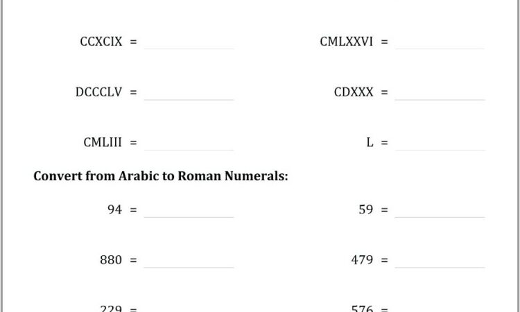 Roman Numerals Conversion Worksheet