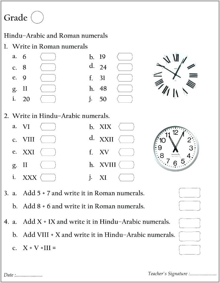 Roman Numerals Problems Worksheet