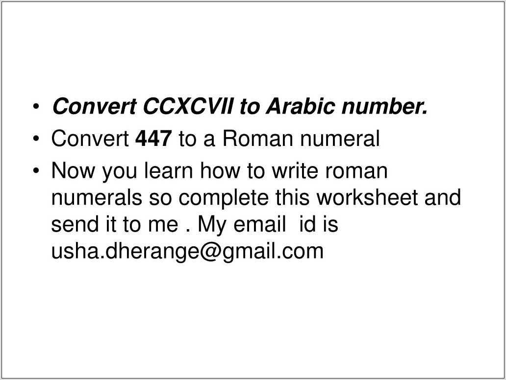 Roman Numerals To Hindu Arabic Worksheet