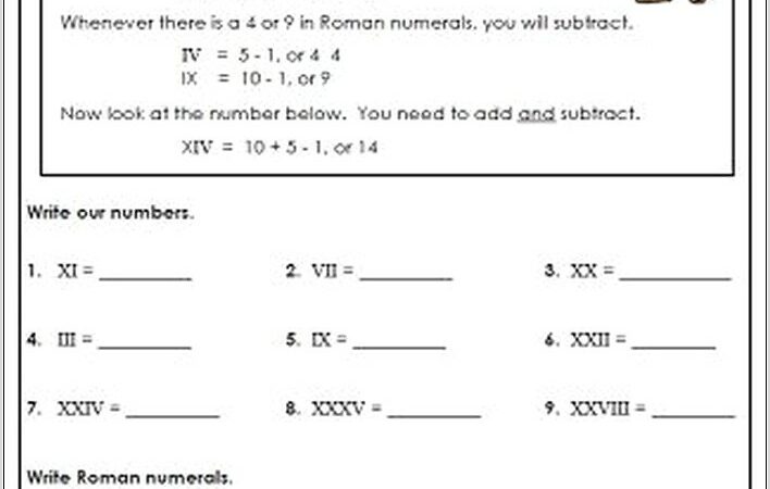 Roman Numerals Worksheet 3rd Grade