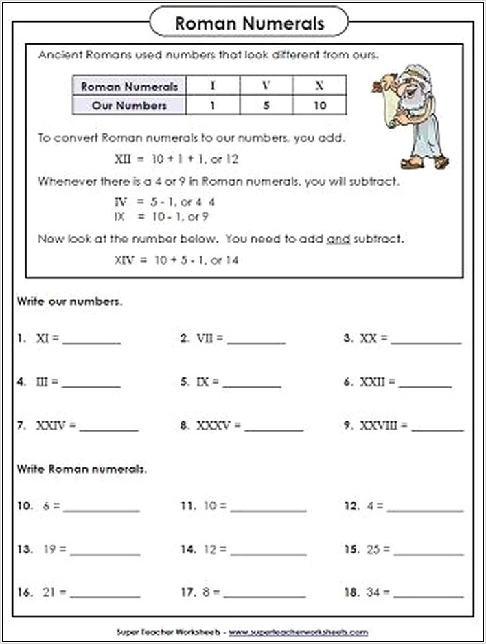 Roman Numerals Worksheet 3rd Grade