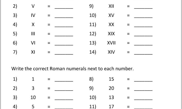 Roman Numerals Worksheet For Class 3