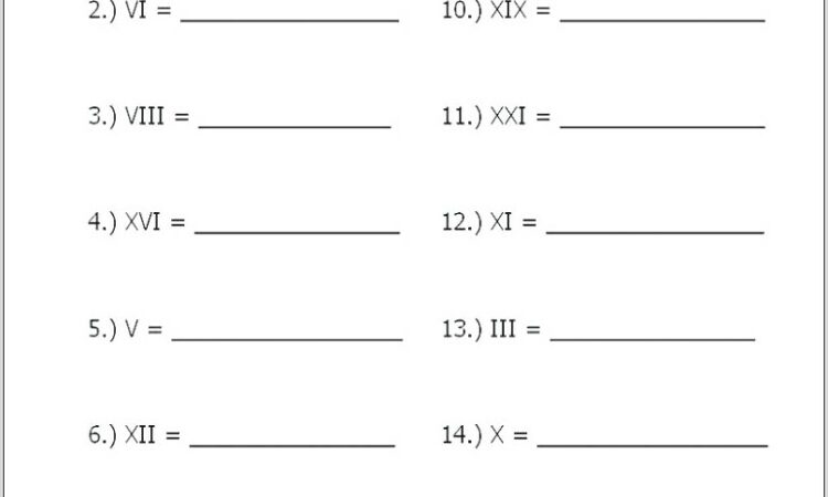 Roman Numerals Worksheet Middle School