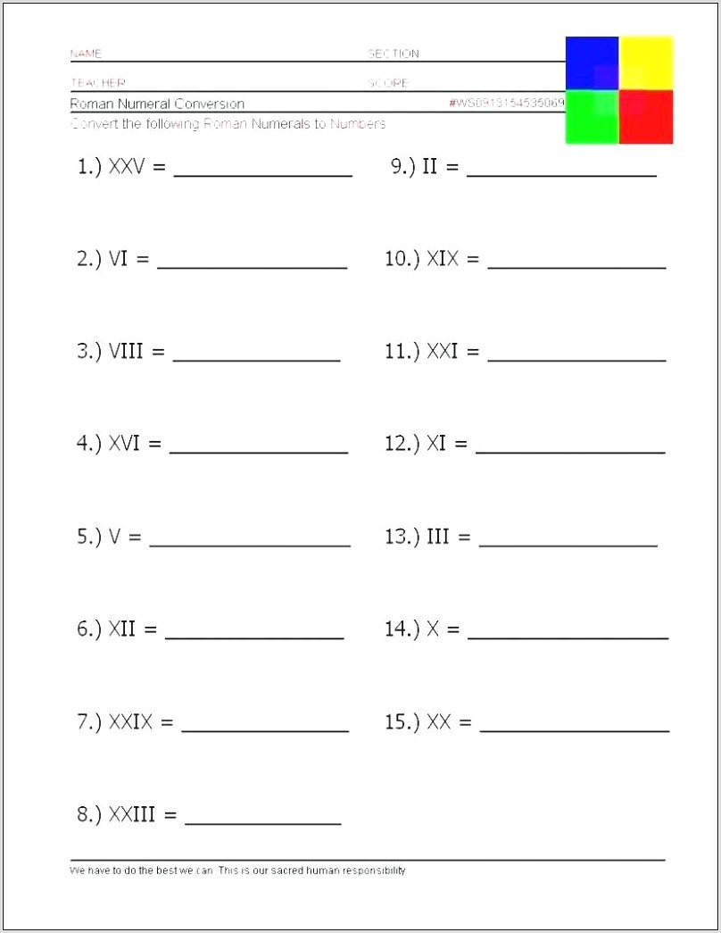 Roman Numerals Worksheet Middle School