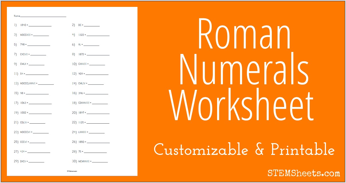 Roman Numerals Worksheet Printable
