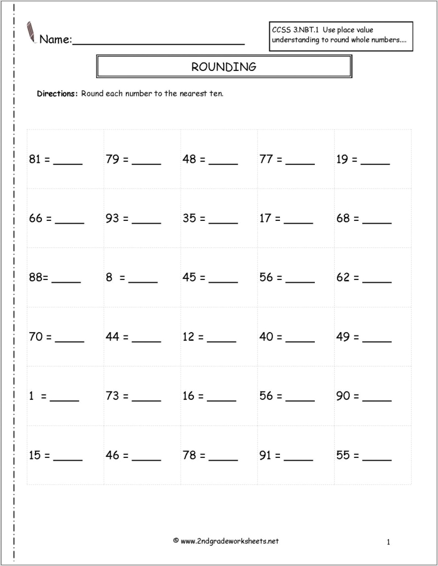 Rounding Decimals And Whole Numbers Worksheet