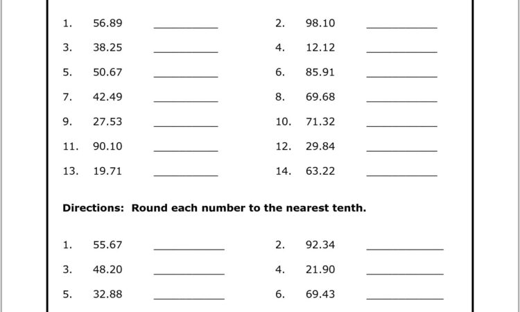 Rounding Decimals Number Line Worksheet