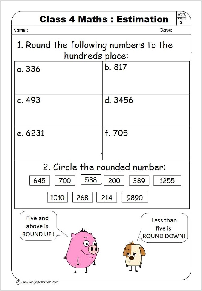 Rounding Numbers Estimation Worksheets