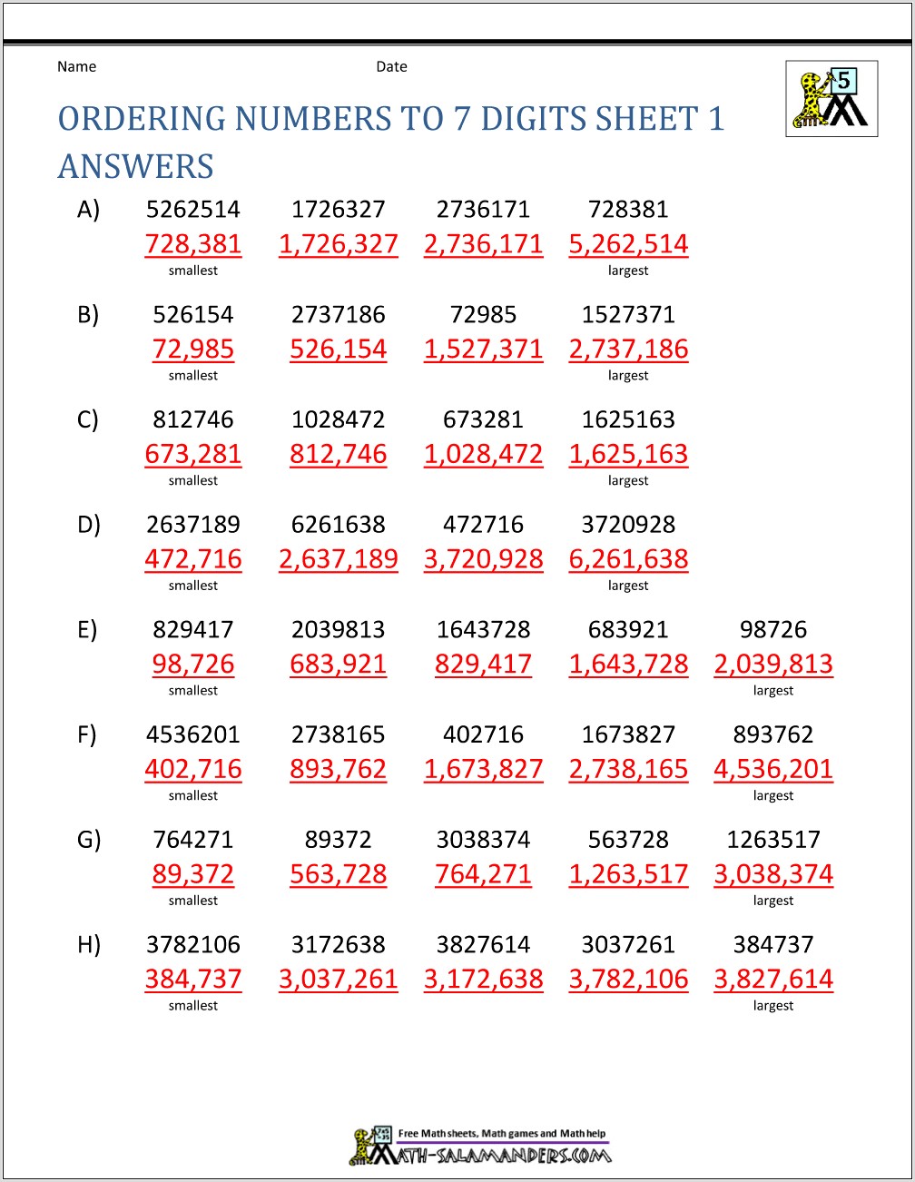 Rounding Numbers Millions Worksheets