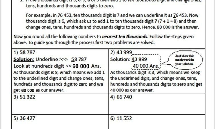 Rounding Numbers Thousands Worksheets