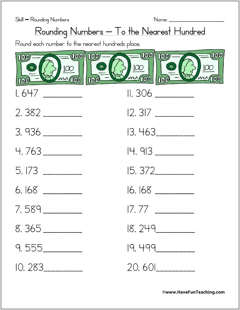 Rounding Numbers Worksheets For 3rd Grade