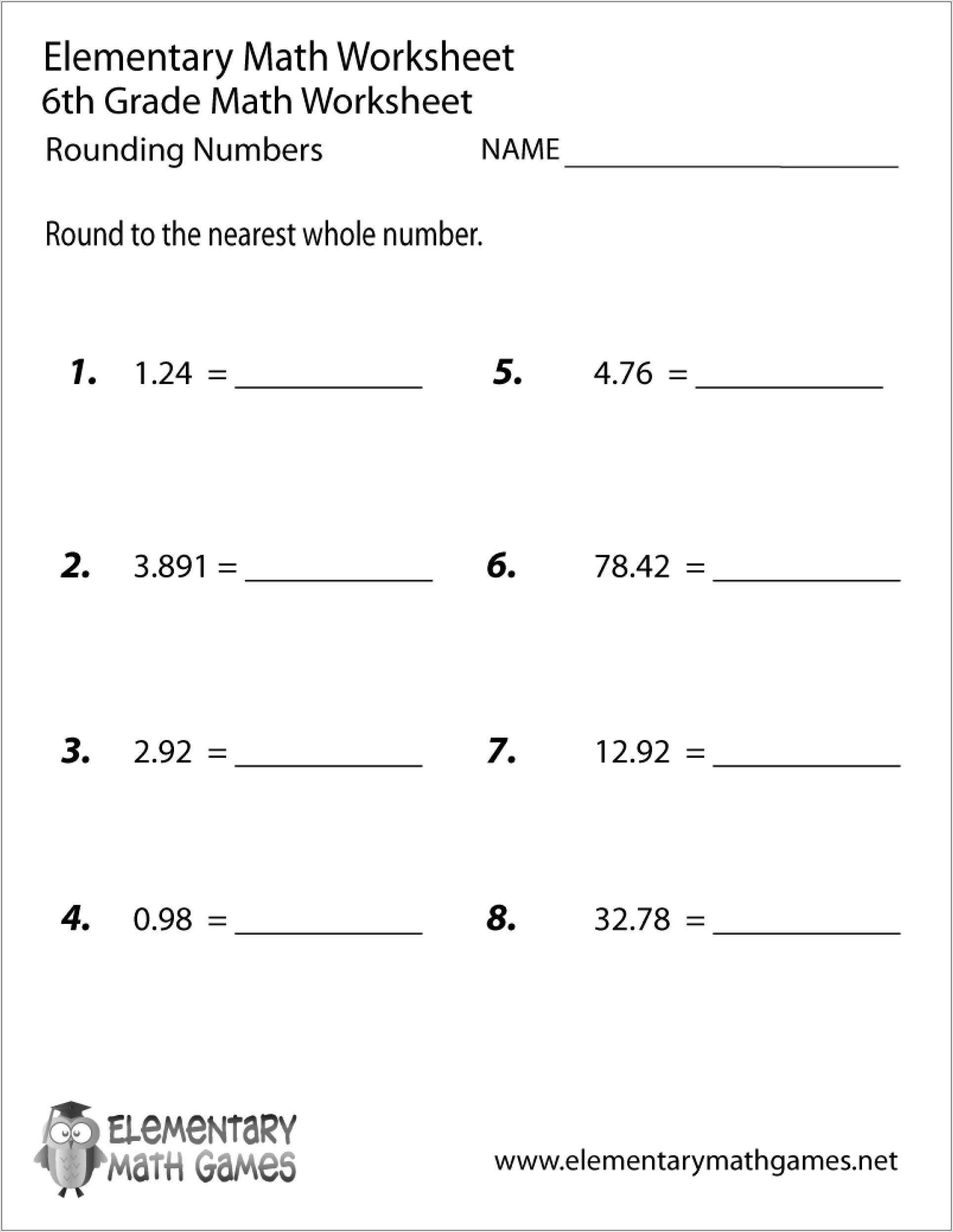Rounding Numbers Worksheets For 6th Grade