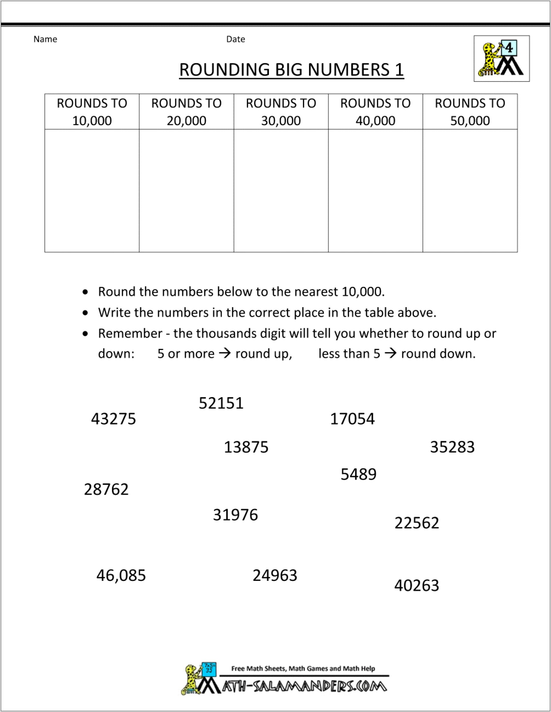 Rounding Numbers Worksheets For Grade 4