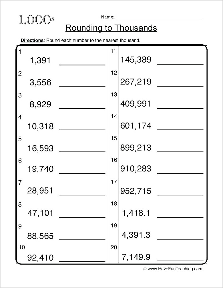 Rounding Numbers Worksheets Word Problems