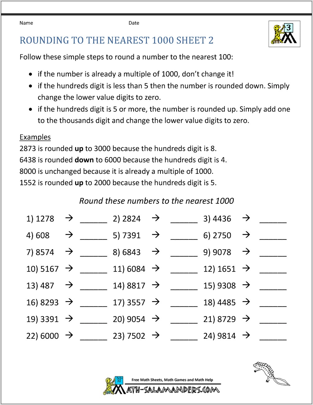 Rounding Numbers Worksheets Year 7