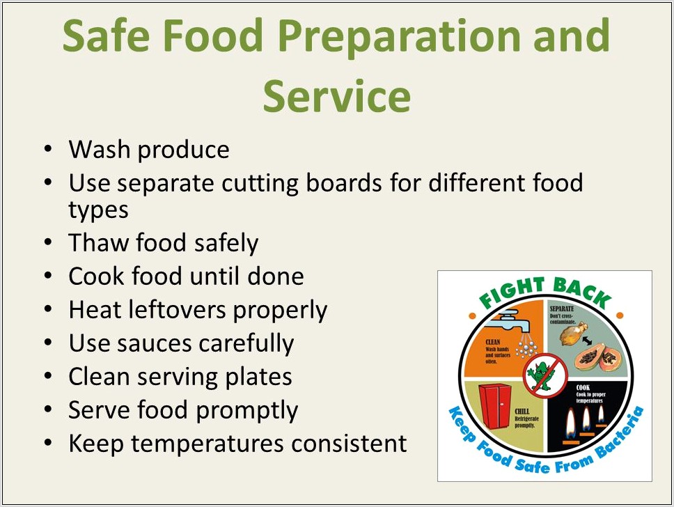 Safe Food Handling Worksheet