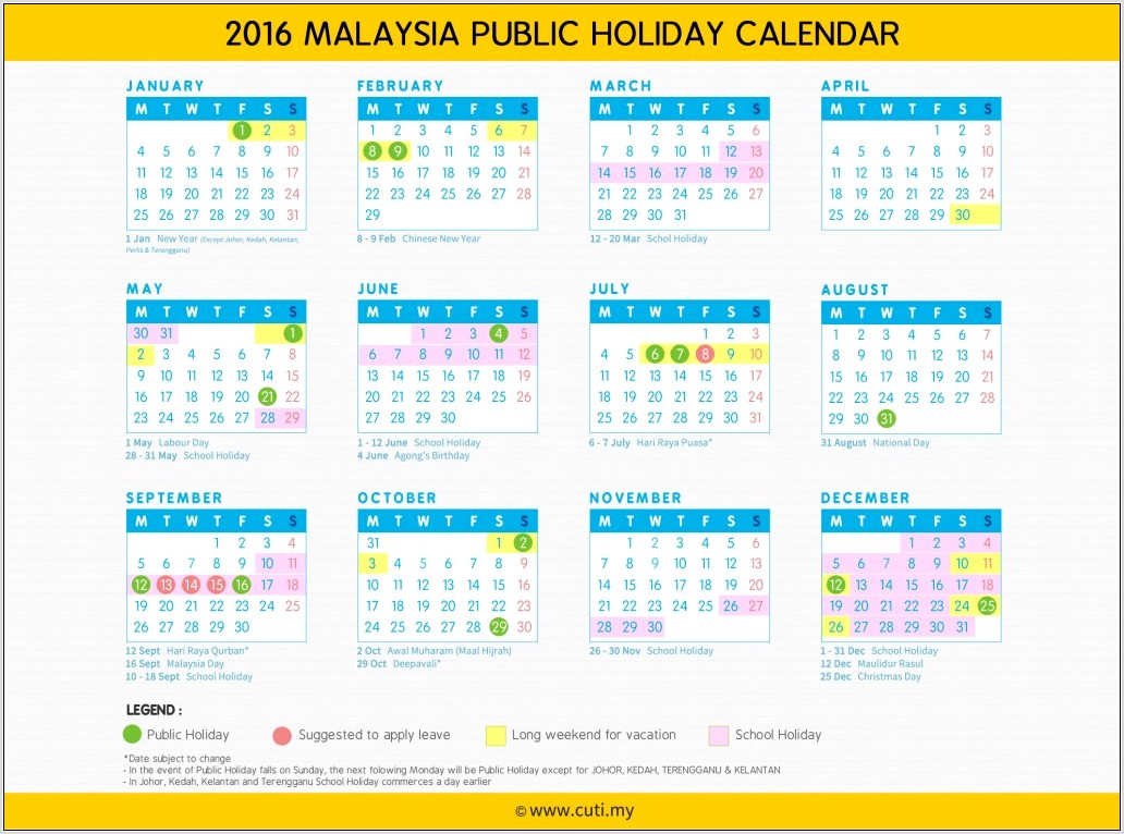 School Printable Calendar 2016