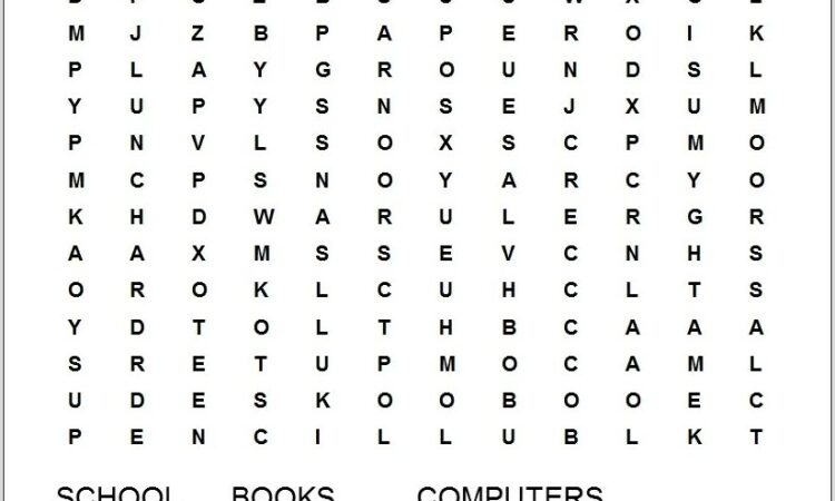 School Printable Word Search