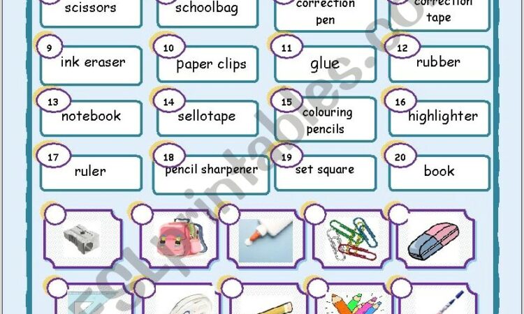 School Supplies Matching Worksheet