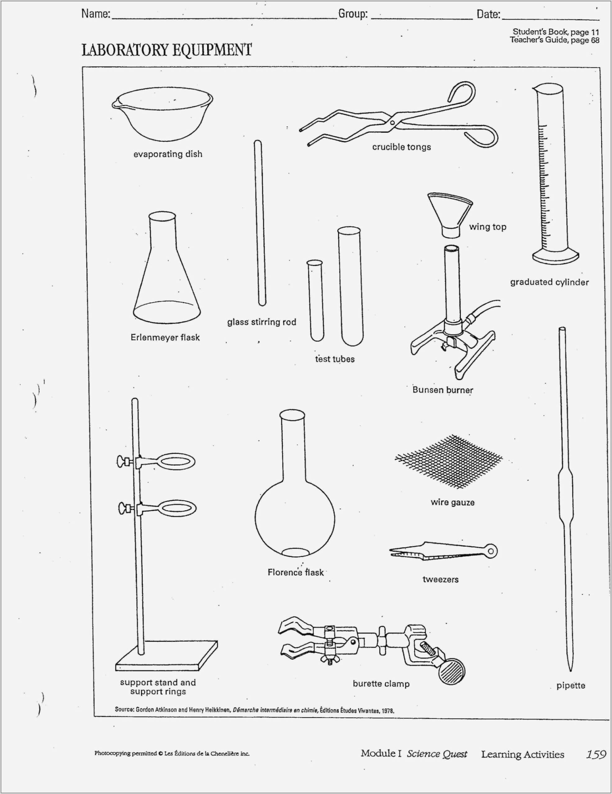 Science Equipment Worksheet Answers