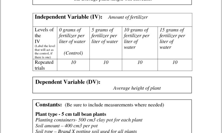 Science Experimental Design Worksheet