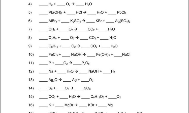 Science Word Equations Worksheet