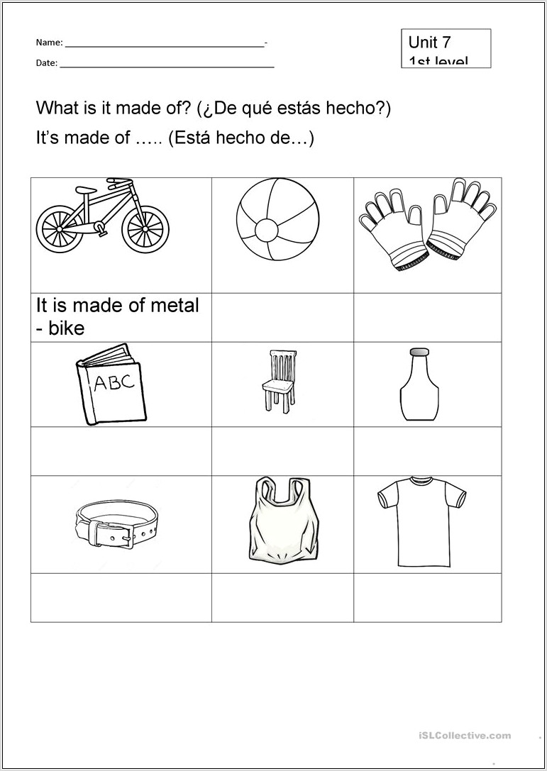 Science Worksheet About Materials