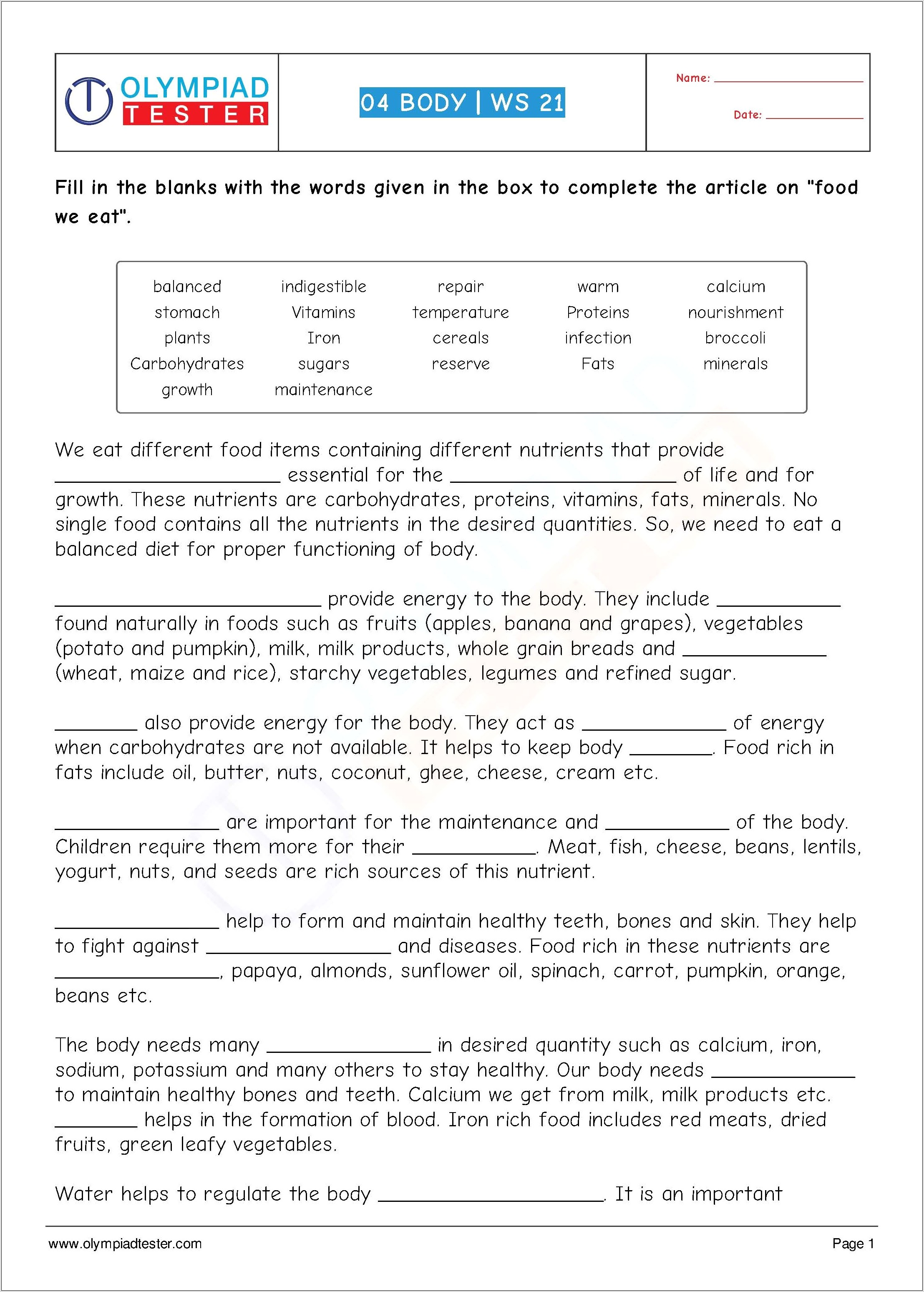 Science Worksheet Class 4