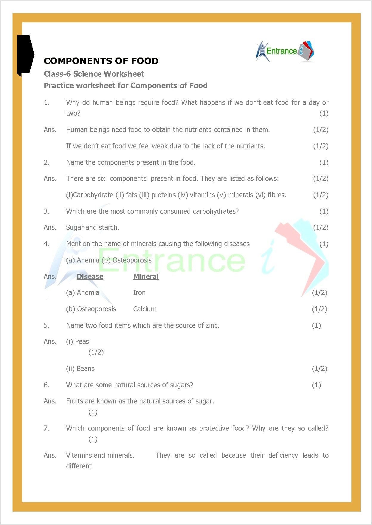 Science Worksheet For Class 6