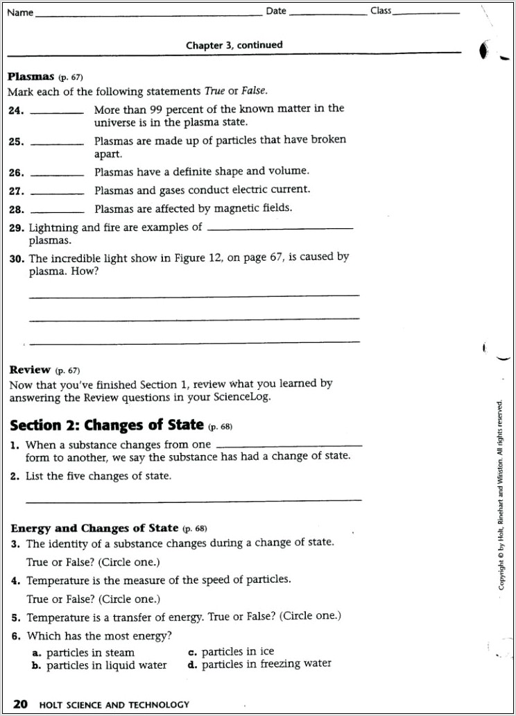 Science Worksheet For Grade 6