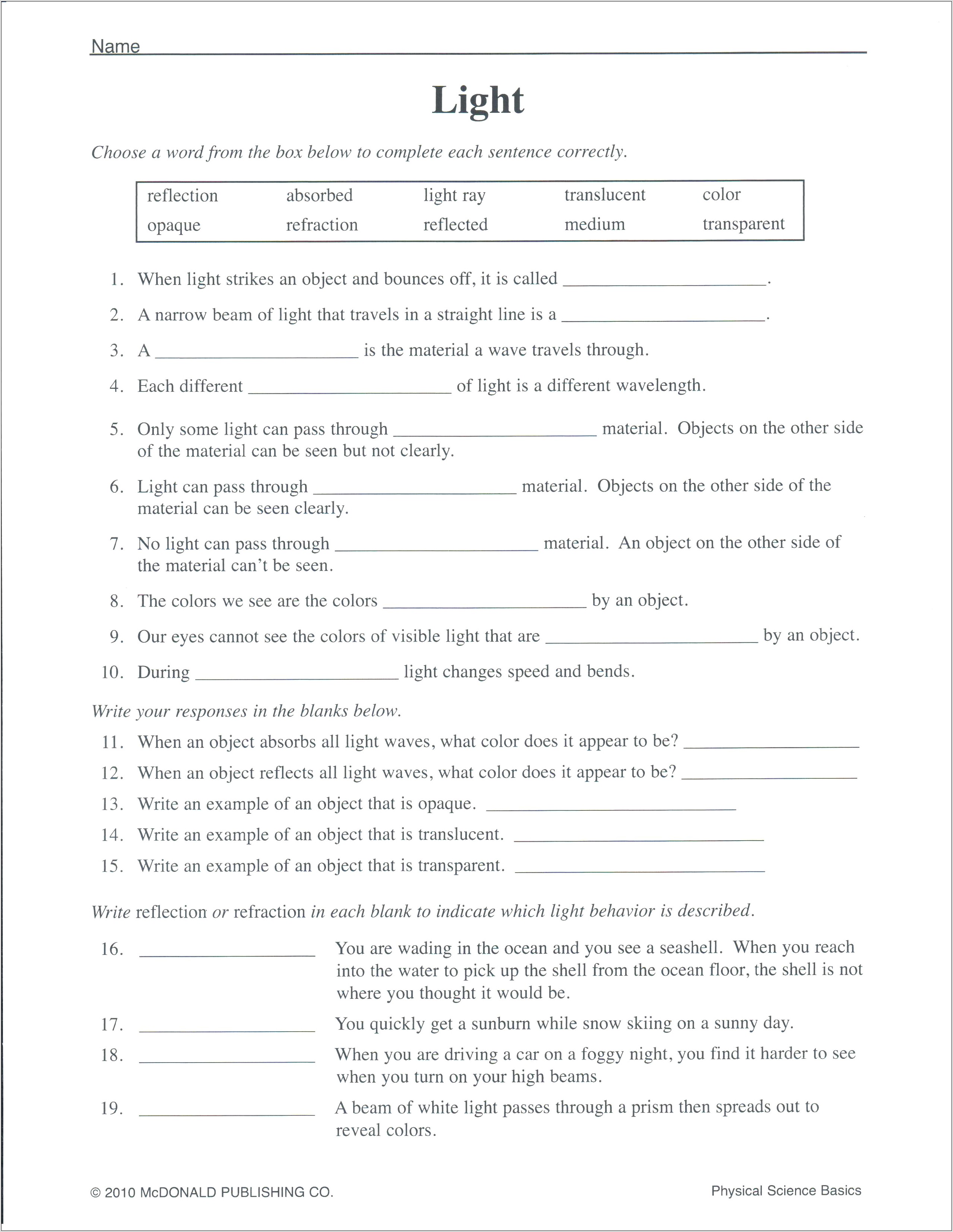 Science Worksheet In Grade 2