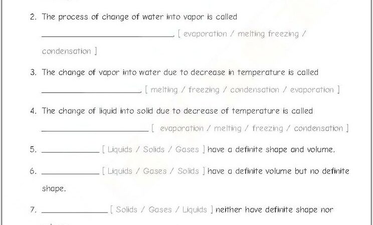 Science Worksheet On Matter