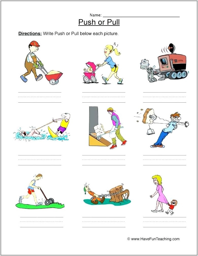 Science Worksheet Push And Pull