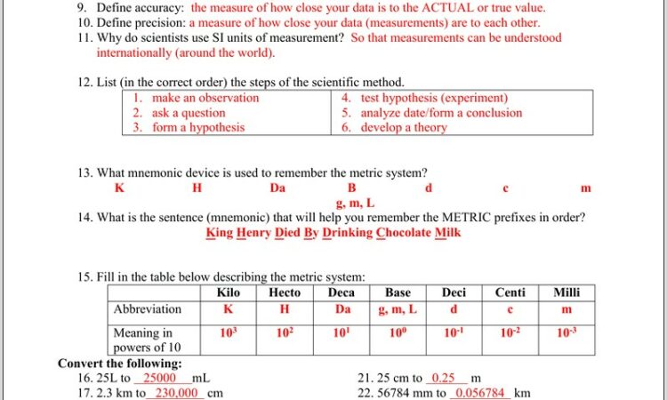 Scientific Method And Observation Worksheet Answer Key