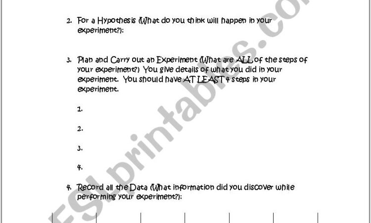 Scientific Method Esl Worksheet