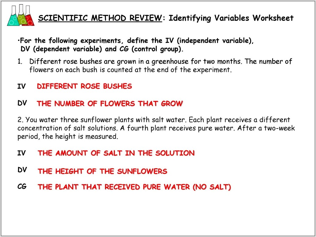 Scientific Method Identifying Variables Worksheet Answers