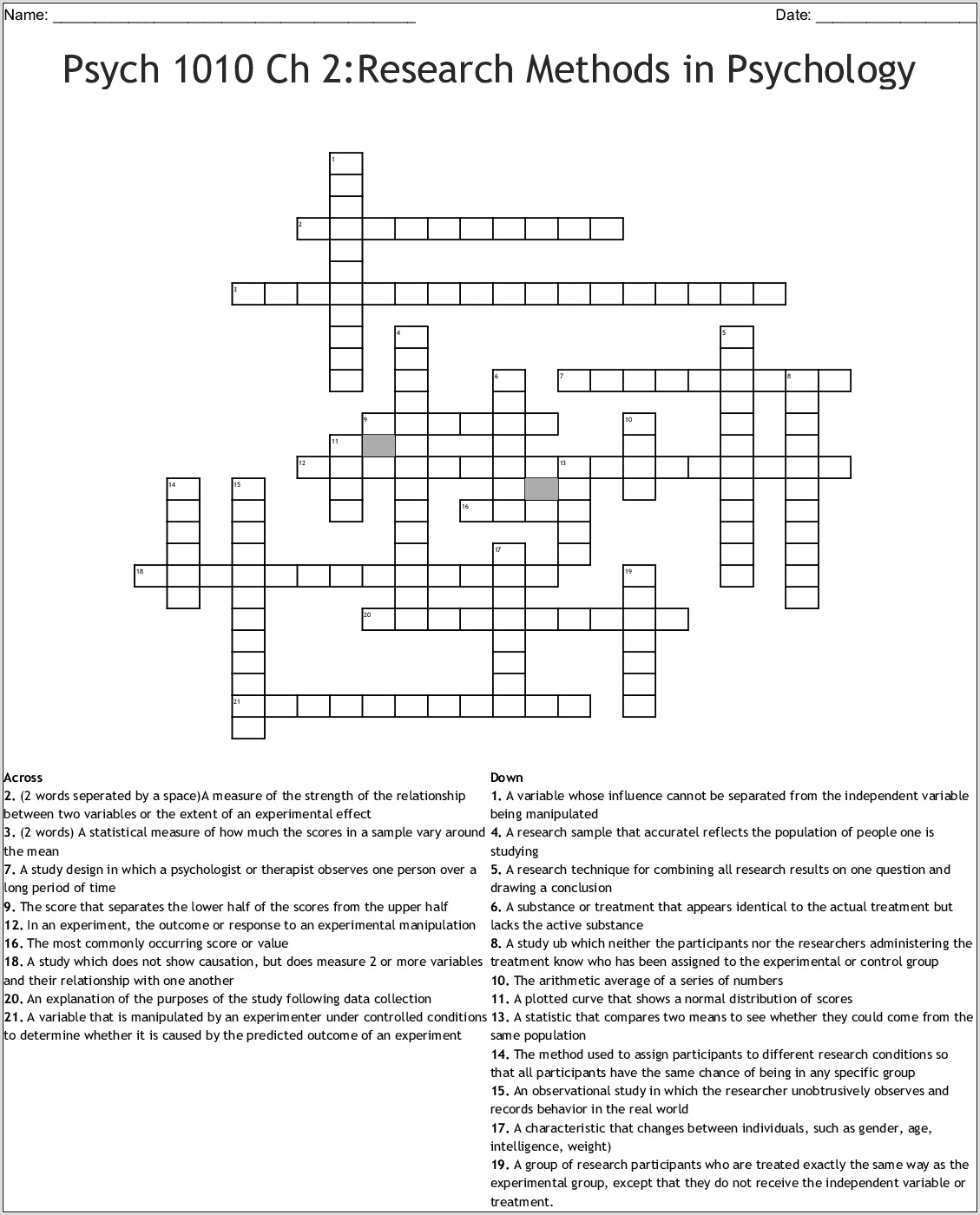 Scientific Method Review Worksheet Crossword Answers