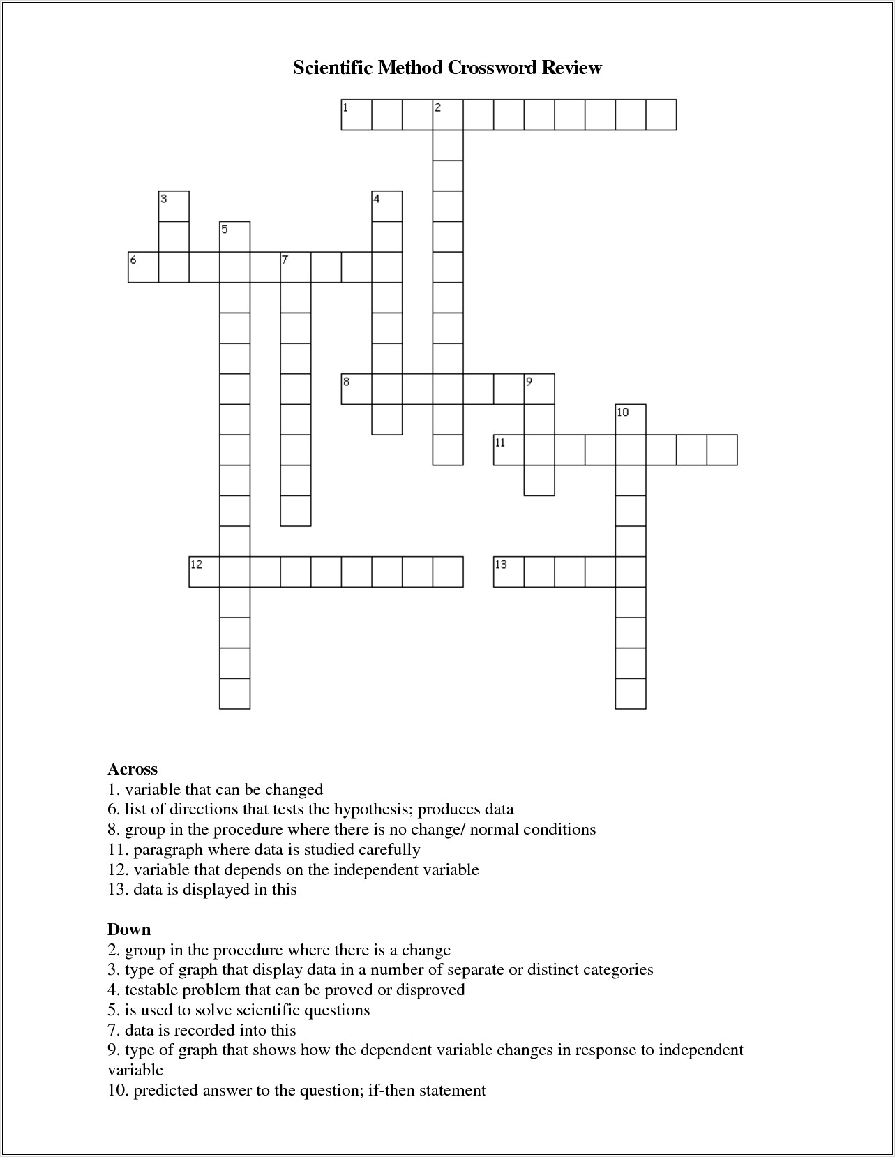 Scientific Method Review Worksheet Crossword Puzzle Answers
