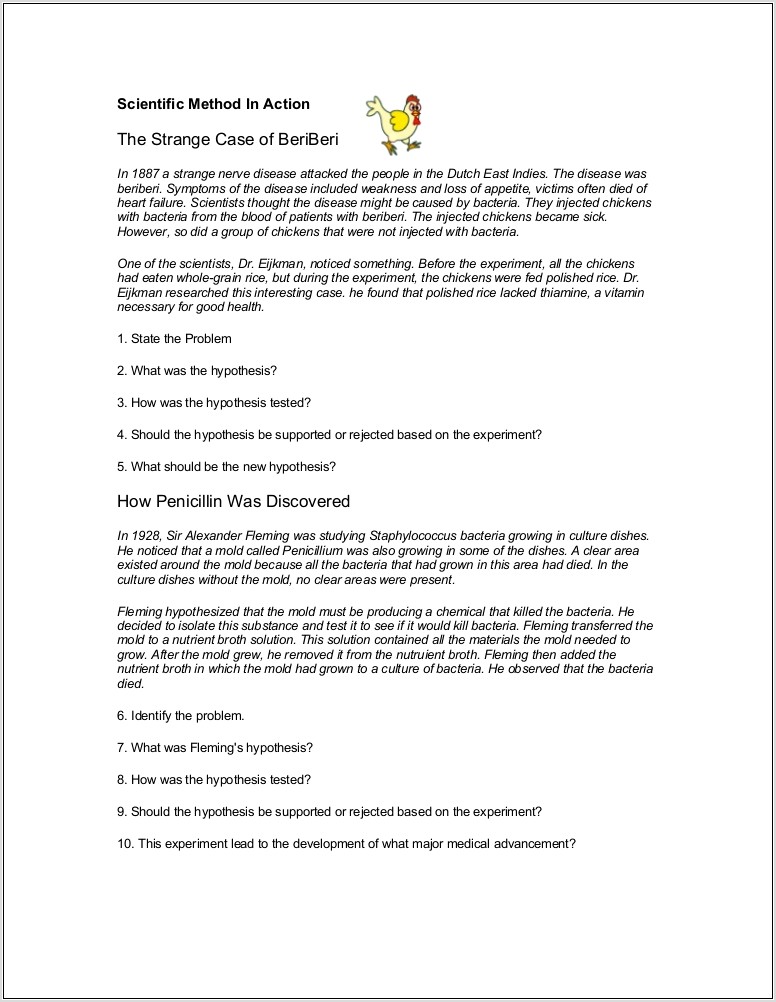 Scientific Method Worksheet Beriberi